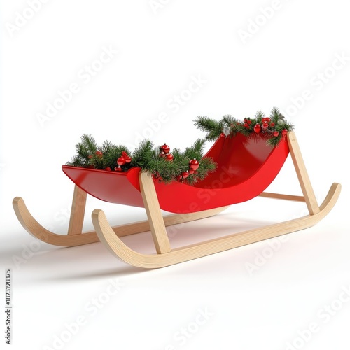 Festive decorated red sled in bright winter setting holiday cheer isolated gigapixel quality