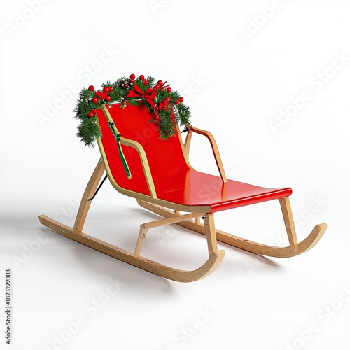 Festive red sled with decorations winter wonderland product showcase isolated scene artistic perspective holiday spirit