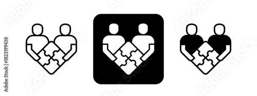 Cooperation  Solid color and black line drawing vector illustration set