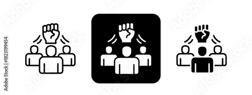 Team Spirit  Solid color and black line drawing vector illustration set