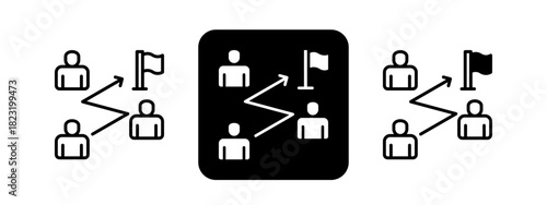 Teamwork  Solid color and black line drawing vector illustration set