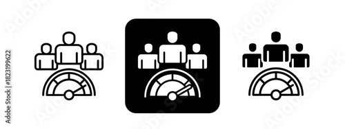 Team Performance  Solid color and black line drawing vector illustration set