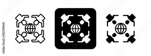 Diversity  Solid color and black line drawing vector illustration set