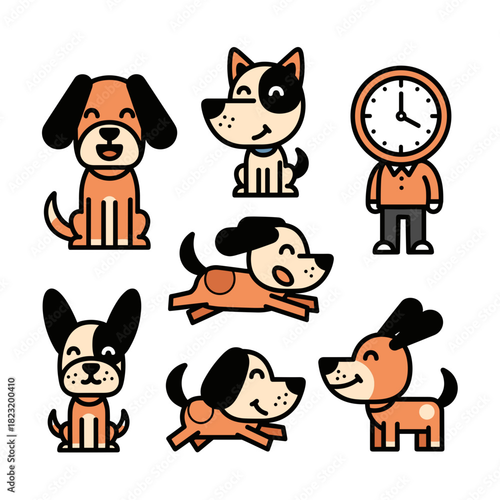 Fototapeta premium Cute Cartoon Dogs Collection With Character