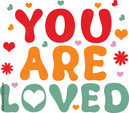 Vibrant and whimsical typography celebrating love with playful colors and festive accents