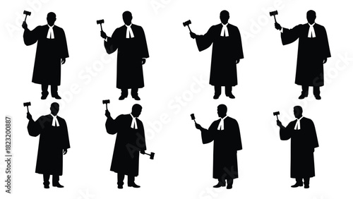 Judges silhouettes with gavels isolated on white background, Vector