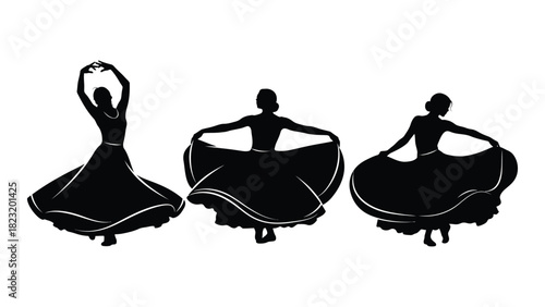 Dancing women silhouettes isolated on white background, Vector