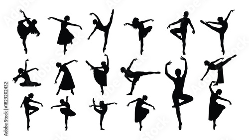 Graceful ballet dancer silhouettes isolated on white background, Vector