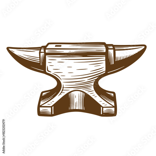 Detailed hand drawn sketch of a classic blacksmith anvil isolated on white background