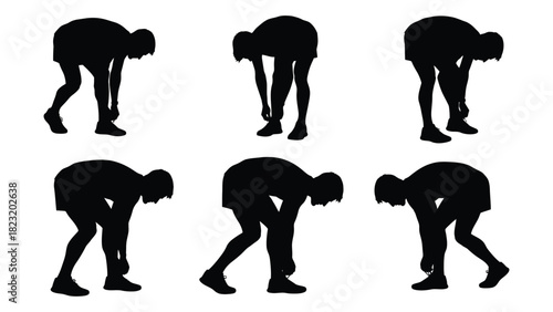 Person tying shoelaces silhouette collection isolated on white background, Vector