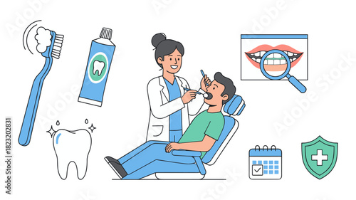 Dentist examining patient's teeth during a check up