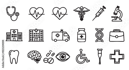 Medical healthcare line icon set vector illustration for various designs
