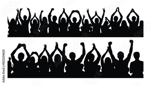 Cheering crowd silhouettes isolated on white background, Vector