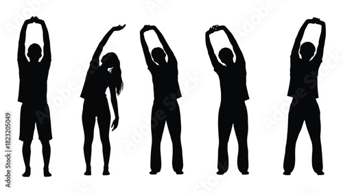 People stretching silhouettes isolated on white background, Vector