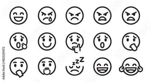 Set of Emoji Emoticons with Different Facial Expressions Vector Illustration