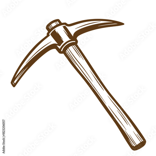 Detailed sketch of a classic pickaxe tool isolated on a white background