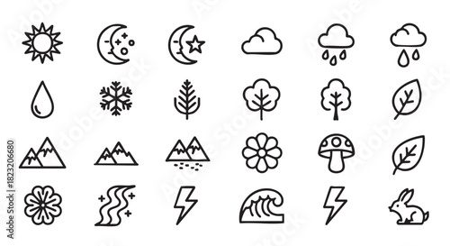 Weather and nature symbols collection vector illustration for design elements