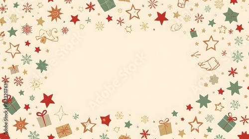 Delightful Holiday Season Frame Stars, snowflakes, gifts in a vintage color palette for celebration.