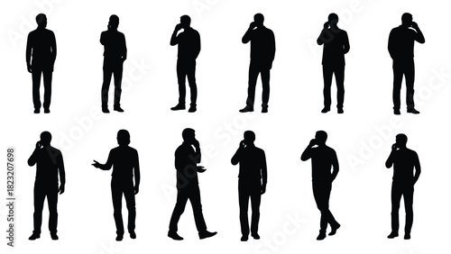 Collection of male silhouettes isolated on white background, Vector