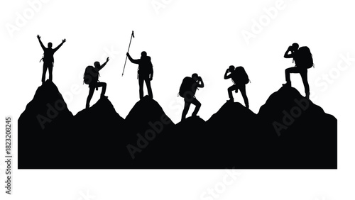 Mountain climbers silhouette isolated on white background, Vector