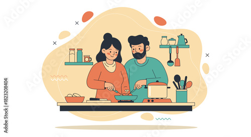 A couple enjoys cooking together in a cozy kitchen, preparing a meal with love and sharing a moment of togetherness.