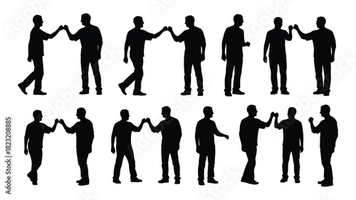 Men fist bump silhouettes collection isolated on white background, Vector
