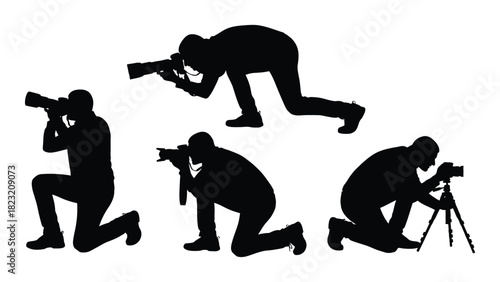 Photographers silhouettes collection isolated on white background, Vector