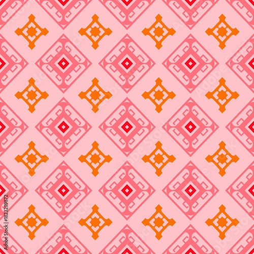Delightful pink and orange geometric pattern design for textiles, wallpaper, wrapping paper, backgrounds, and modern home decor projects, bringing a vibrant touch.