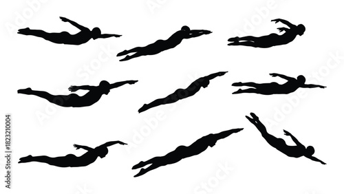Swimmer silhouettes collection isolated on white background, Vector
