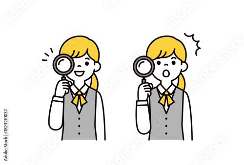 分析・発見・検索する、ユニフォームを着た若い女性のシンプルな上半身ベクターイラスト素材