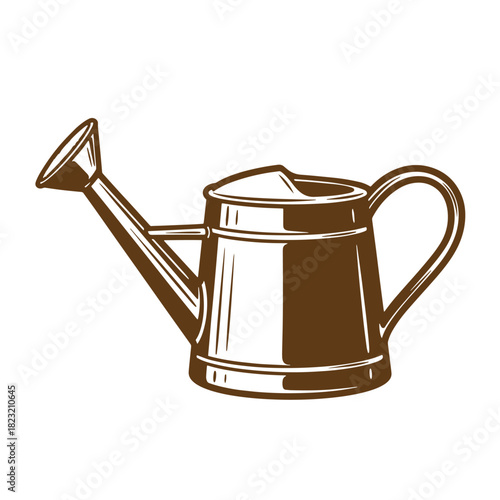 Vector illustration of a brown sketch vintage watering can on a white background.