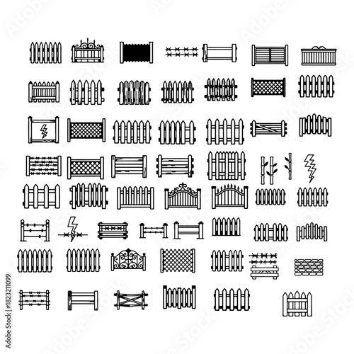 silhouette pack of  Fence icons set icons thin linear