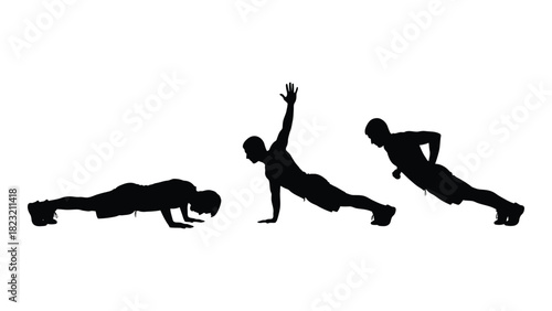 Fitness workout silhouettes sequence isolated on white background, Vector