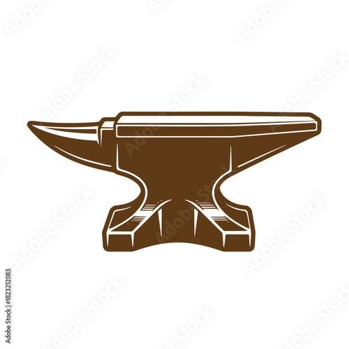 Vintage sketch illustration of a detailed brown anvil isolated on white background
