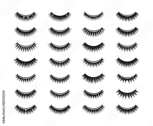Set of black false eyelash extensions icons