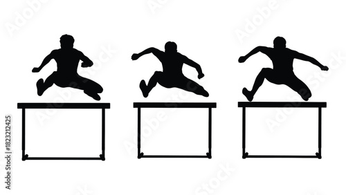 Hurdle jumper silhouettes isolated on white background, Vector
