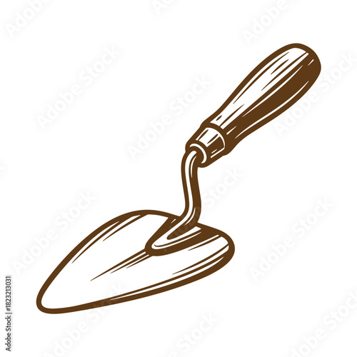 Vintage sketch illustration of a trowel gardening tool isolated on white background