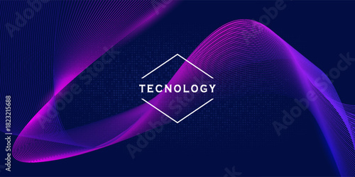 Abstract glowing wave lines on dark blue background. Dynamic wave pattern. Modern flowing wavy lines. Futuristic technology concept. Suit for banner, poster, cover, brochure, flyer, website