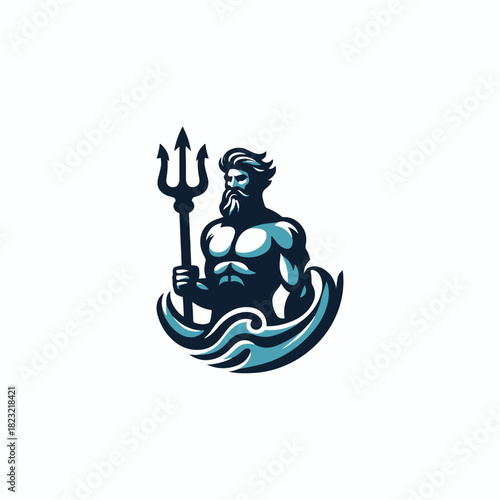 Poseidon God Trident Logo