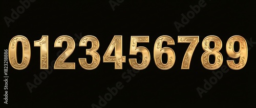 Luxury holiday festive gold numbers display metallic font christmas theme black isolated background