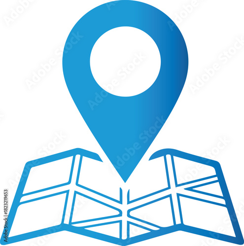 Location Pin Marker on Folded Map Icon - Navigation, GPS, Destination, and Travel Symbol in Blue Gradient