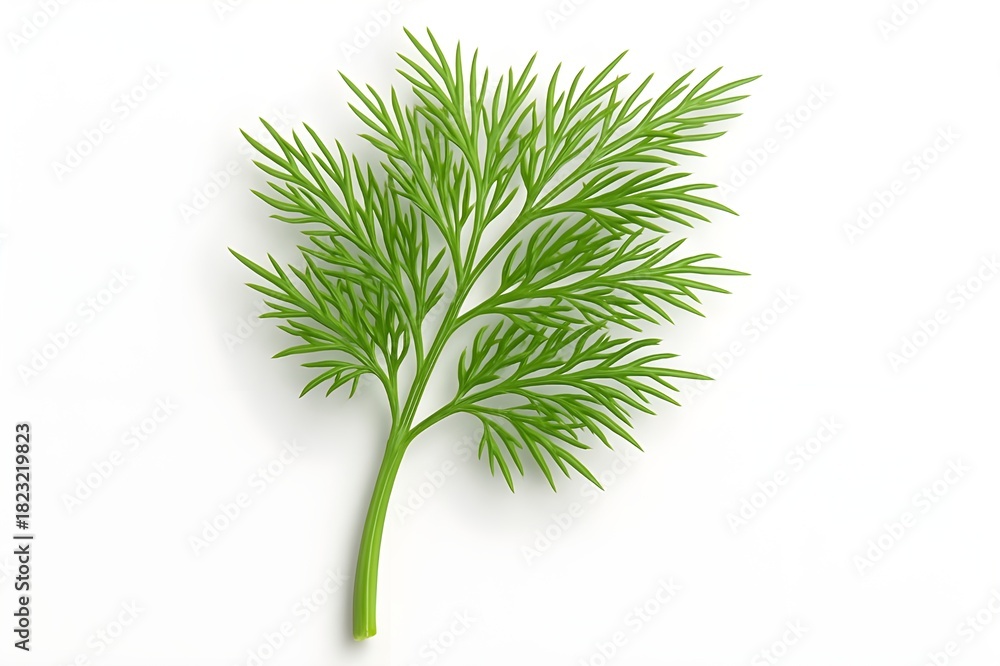 Fototapeta premium Single Fresh Green Dill Herb Sprig Isolated on White Background