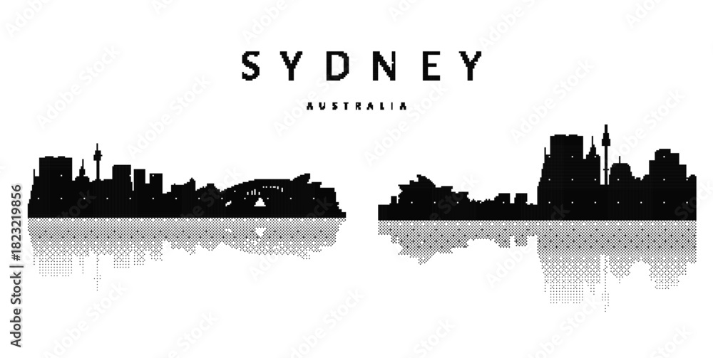 Naklejka premium Urban Sydney Australia Skyline Silhouette with Reflection in style y2k