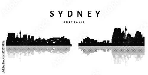 Urban Sydney Australia Skyline Silhouette with Reflection in style y2k