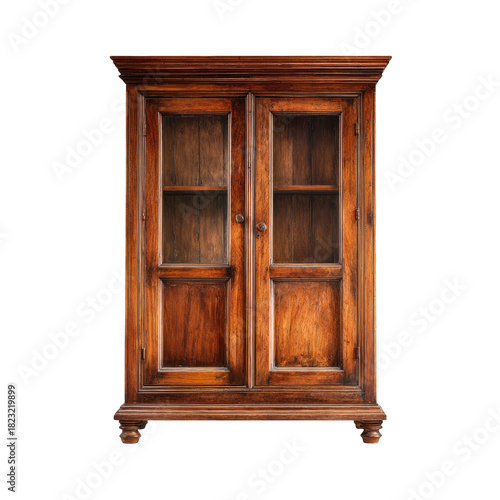 Wood cabinet with glass doors and shelves