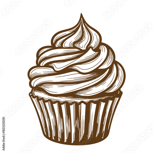 Delicious vintage sketch illustration of a beautifully decorated cupcake for sweet dessert designs.