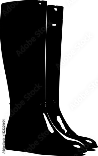 Two black knee-high boots, solid silhouette on a clean white background