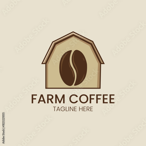 Farm Coffee Bean Barn Agriculture and Organic Roast Symbol Vector logo template