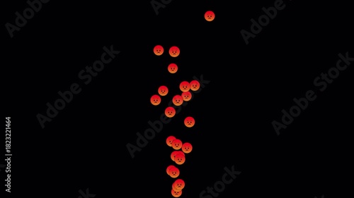 Upward-moving angry emojis with clean transparency. Alpha channel animation perfect for adding dramatic energy to video projects.