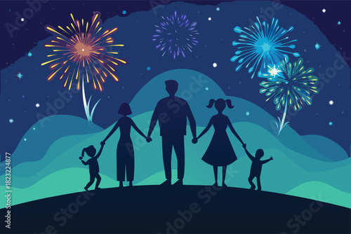 Celebrate family love with stunning fireworks display creating a magical evening together under the stars, perfect for memories and festive cheer
